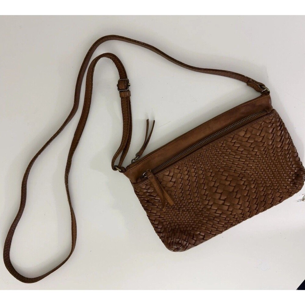 Genuine Leather Woven Crossbody Bag Brown Boho Festival Purse Adjustable Strap
